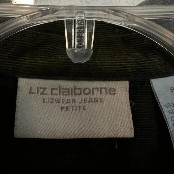 Liz Claiborne Corduroy Snap Up Shirt Olive Green Embroidered EUC Size Petite Med - Picture 3 of 7
